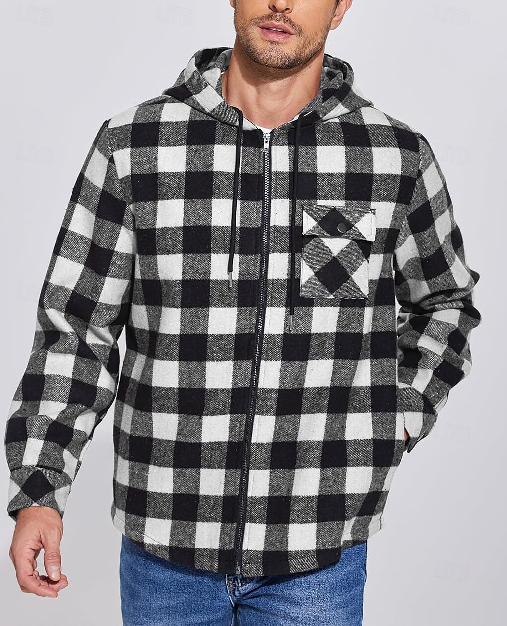 Herren Hemdjacke Kapuzenjacke Shacket Flanell-Fleecejacke Täglich Urlaub warm Mit Kapuze Herbst Winter Schottenstoff Kariert Modisch Strassenmode Kargen Standard Schwarz Dunkelrot Hellgrün Rote Blau 2025 - $60.99 –P44