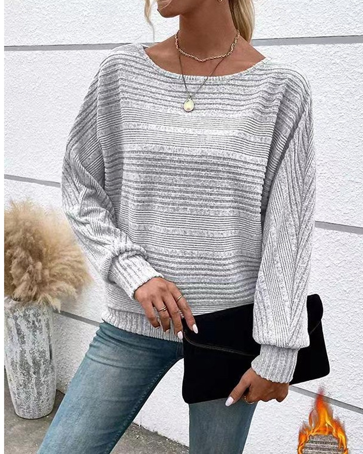 Damen Tunika elegant stylisch Fledermausärmel Langarm normale Oberteile U-Boot-Ausschnitt Arbeit rot blau khaki grau Frühling Herbst Winter 2025 - $29.99 –P4