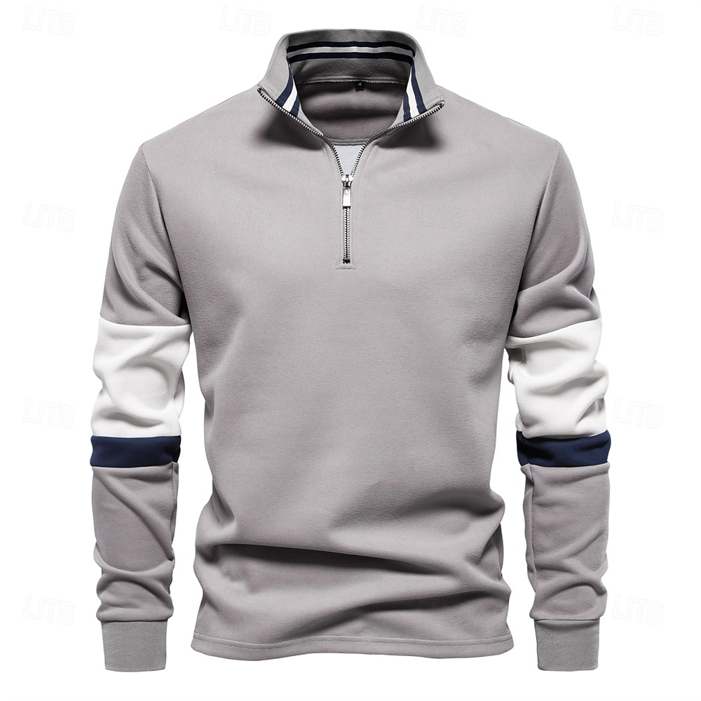 felpe con collo finto e cerniera a un quarto da uomo, pullover casual patchwork, felpa in misto cotone per uomo del 2025 a $37.99 –P6