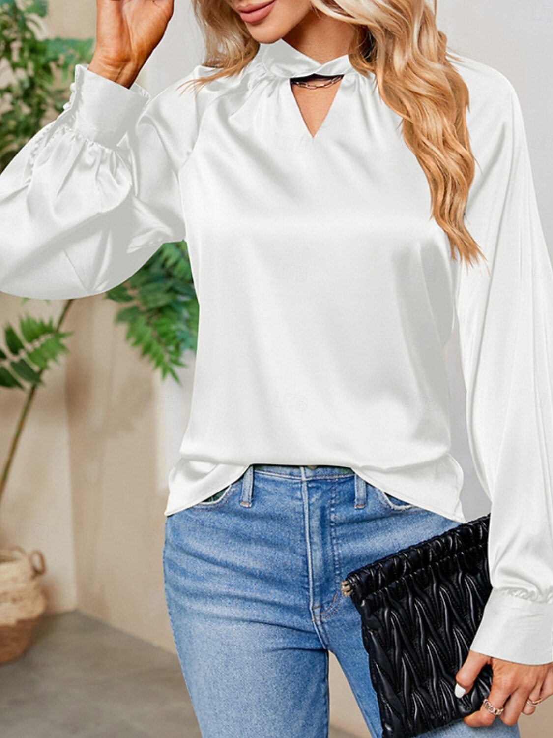 Per donna Camicia Elegant Elegante Raso/Satin Tinta unica Signore Elegante Manica Lunga Scollo a V Top Regolari Feste Lavoro Nodo attorcigliato Nero Bianco Verde Cachi Autunno Inverno del 2025 a $34.99 –P12