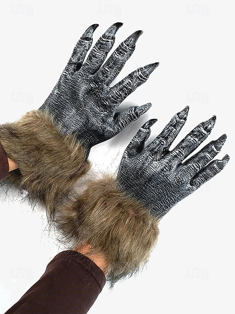 realistische Werwolf-Klauenhandschuhe mit Kunstfellbündchen – schauriges Halloween-Kostümzubehör für Cosplay und Horror-Events 2025 - $11.99 –P2
