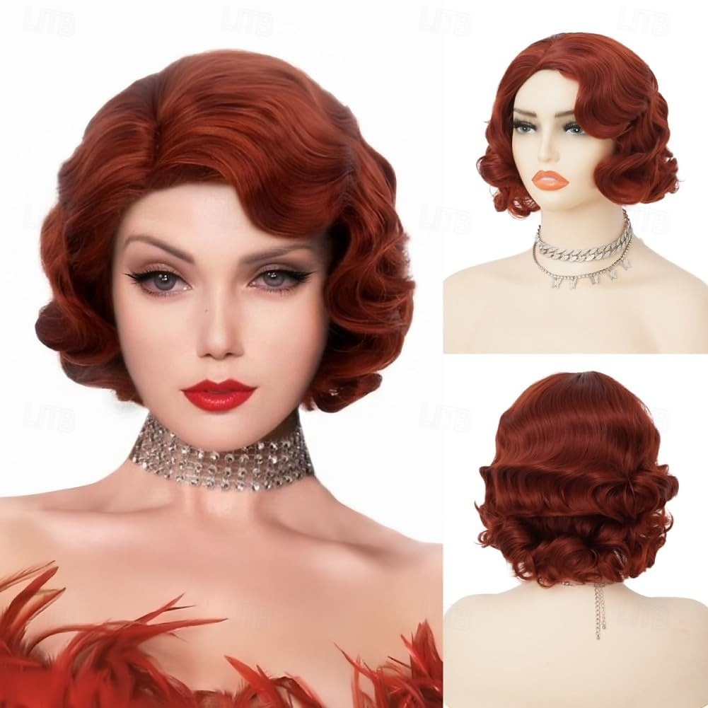 Pelucas cortas de los años 20 para mujeres peluca de ondas de dedo peluca sintética natural disfraz de cosplay peluca flapper de carnaval Halloween 2026 - $18.49 –P1