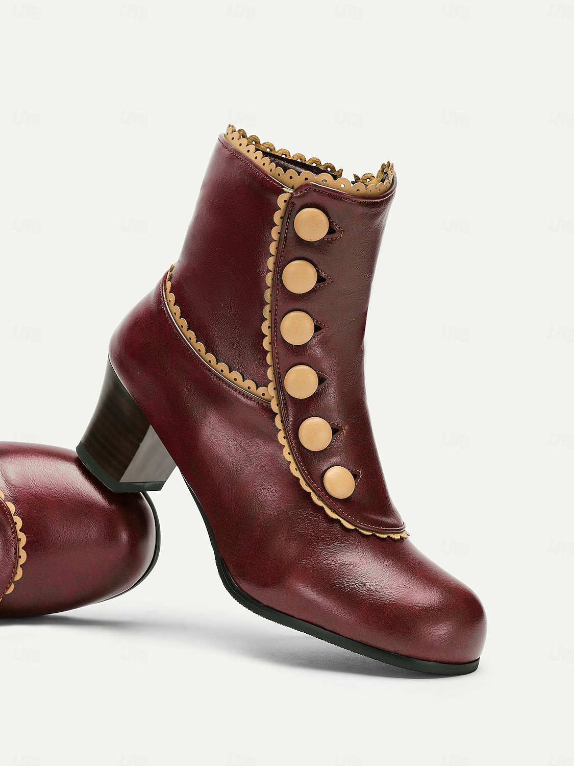 Victorian Vintage Green Leather Ankle Boots for Women – Retro Button Design with Scalloped Trim, Perfect for Fall Fashion 2025 - $64.99 –P6