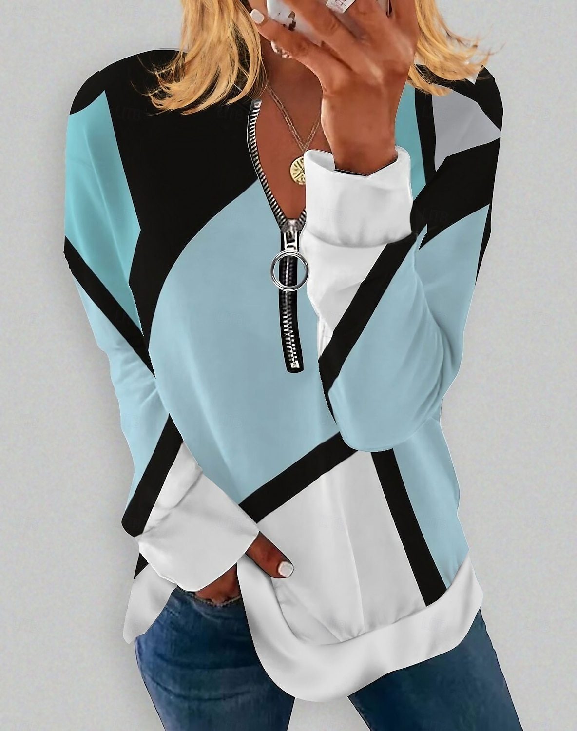 dam plus size dragkedja sweatshirt sweatshirt grafiskt block dagligt sporttryck kvartsdragkedja aktiv streetwear halv dragkedja lång ärm utan foder bekvämt ventilerande mjukt tyg 2025 - $27.99 –P3