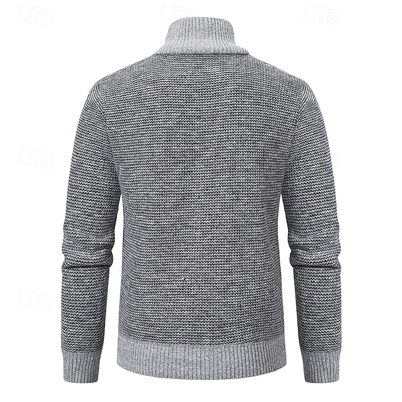 Men's Cardigan Sweater Dress Sweater Zip Sweater Sweater Jacket Fleece Sweater Ribbed Knit Stand Collar Clothing Apparel Winter Red Navy Blue S M L 2025 - $34.99 –P2