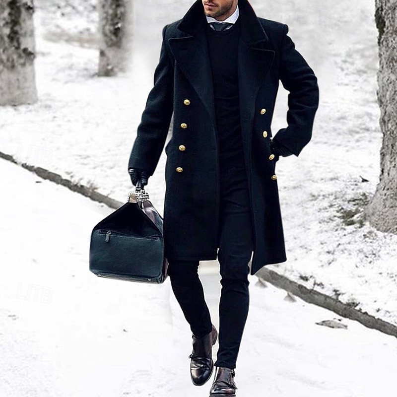 Herren Mantel Trenchcoat Urlaub Täglich Herbst Winter Polyester warm Oberbekleidung Bekleidung Modisch Klassisch Glatt Tasche Kargen Doppelreihiger Verschluss 2025 - $55.99 –P1