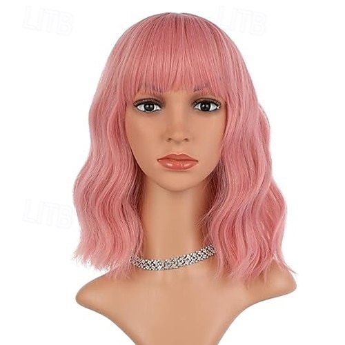 perruque courte colorée bouclée ondulée synthétique bob perruques avec frange aérienne perruques naturelles pour femmes de 2025 ? $18.99 –P4