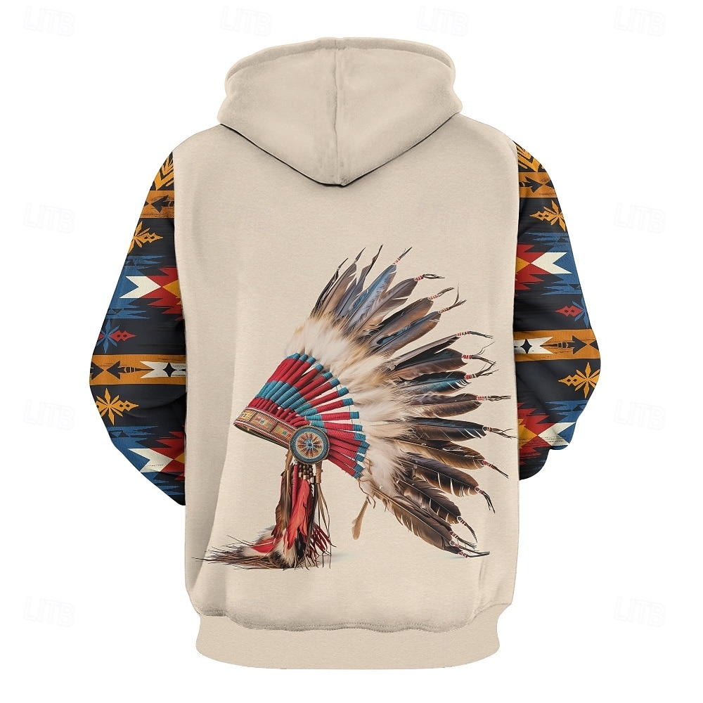 Herren Grafik Blumenmuster Indianer Kapuzensweatshirt Kapuzenshirts Pullover Urlaub Täglich Klassisch Lässig Langarm Mit Kapuze Urlaub Sport im Freien Ausgehen Streetwear Hellbraun Drucken Winter 2026 - $31.99 –P2