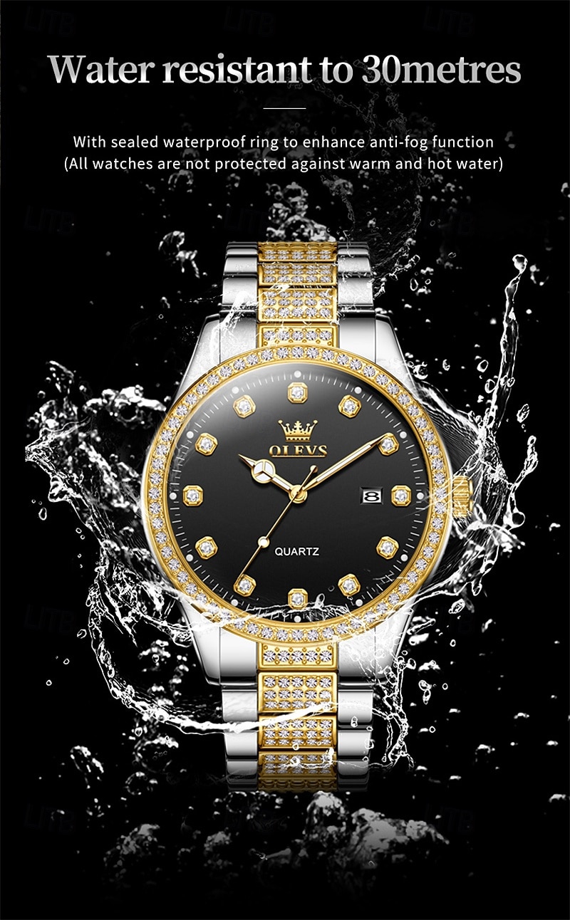 nieuwe olevs olevs merk heren stalen band horloge met diamanten lichtgevende kalender modetrend eenvoudig zakelijk quartz horloge vakantie waterdicht sport heren polshorloge 2025 - $31.99 –P9
