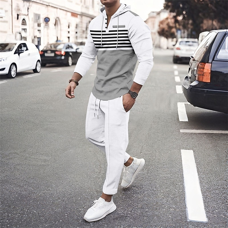 Męskie Bluza z Kapturem Dres Bluza Czarny Biały Królewski błękit Khaki Ciemnoszary Kaptur Pasek 2-częściowa Sport i turystyka Codzienny Święto Moda miejska Podstawowy Codzienny Wiosna i jesień Odzież 2026 - $41.99 –P6