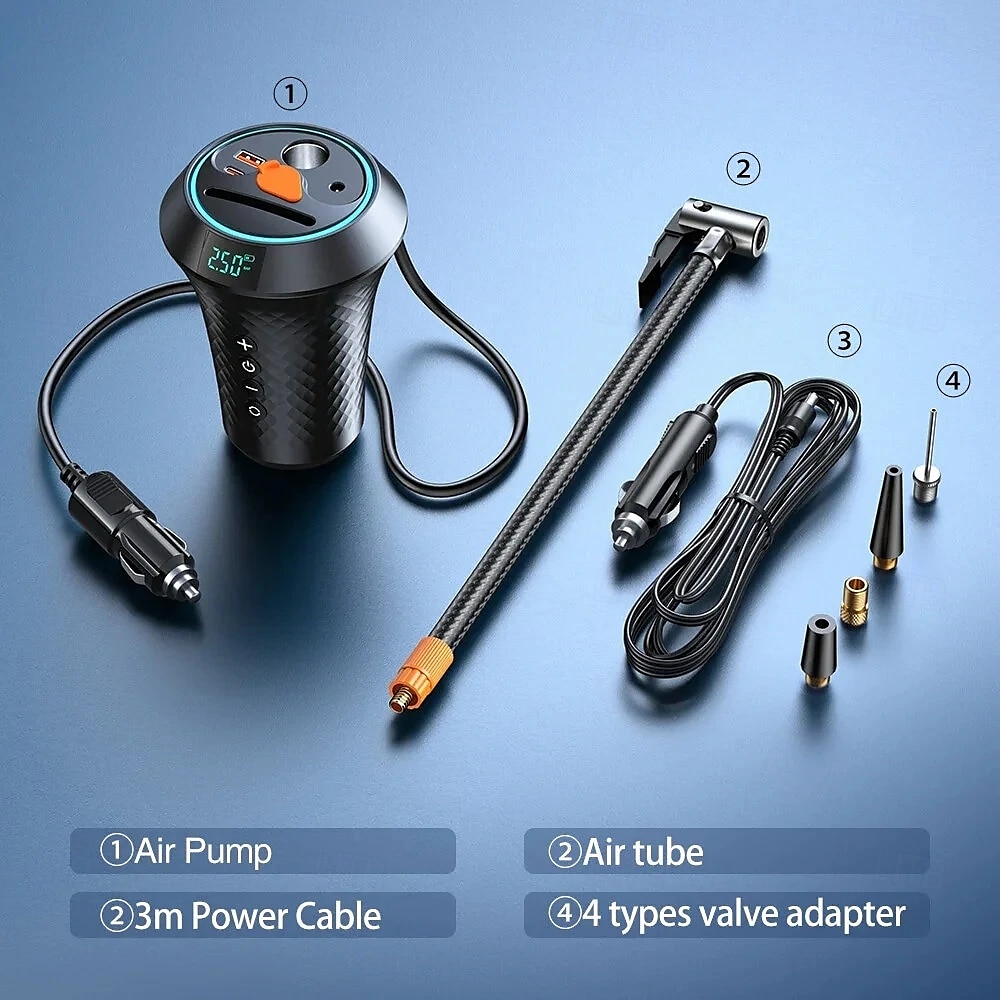 2-in-1 draagbare luchtpomp cup extender autolader bandenpomp luchtcompressor autopomp pomp mobiele telefoon snel opladen 2025 - $47.99 –P5