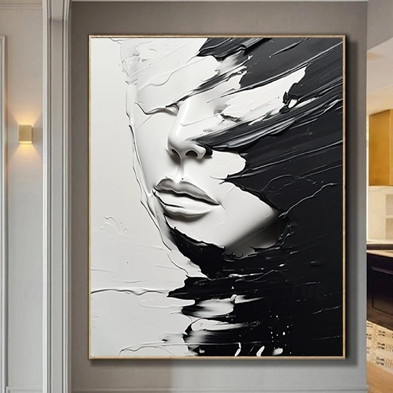 dipinto a olio astratto fatto a mano, dipinto a mano in bianco e nero, spatola, ragazza, dipinto a olio, figura in bianco e nero, pittura a olio, arte murale, grande dipinto in bianco e nero, pittura del 2025 a $131.99 –P5