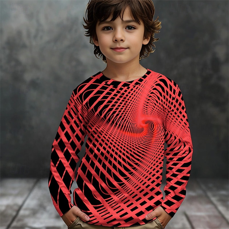 Pojkar 3D Grafisk Geometrisk T-shirt Långärmad Vår Höst Mode Grundläggande Barn 4-12 år Rund hals Utomhus Ledigt Dagligen Normal 2025 - $13.99 –P5
