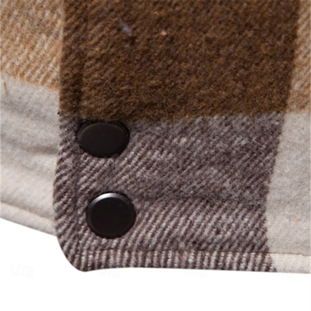Per uomo Giacca da camicia Giacca sportiva Giacca in pile di flanella Casual / quotidiano Sexy Autunno inverno Color Block A quadri / A righe / Chevron Informale Bavero Standard Nero Blu reale Cachi del 2025 a $88.99 –P5