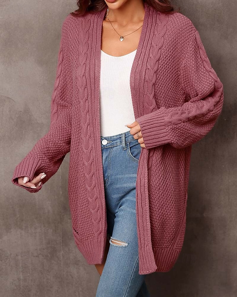Damen Pullover Modisch Täglich Brautkleider schlicht Graphic Bedruckt Öffnung vorne Strick Textur Langarm Lange Oberteile Stricken Heim Arbeit Schwarz Rosa Herbst Winter 2025 - $62.99 –P4