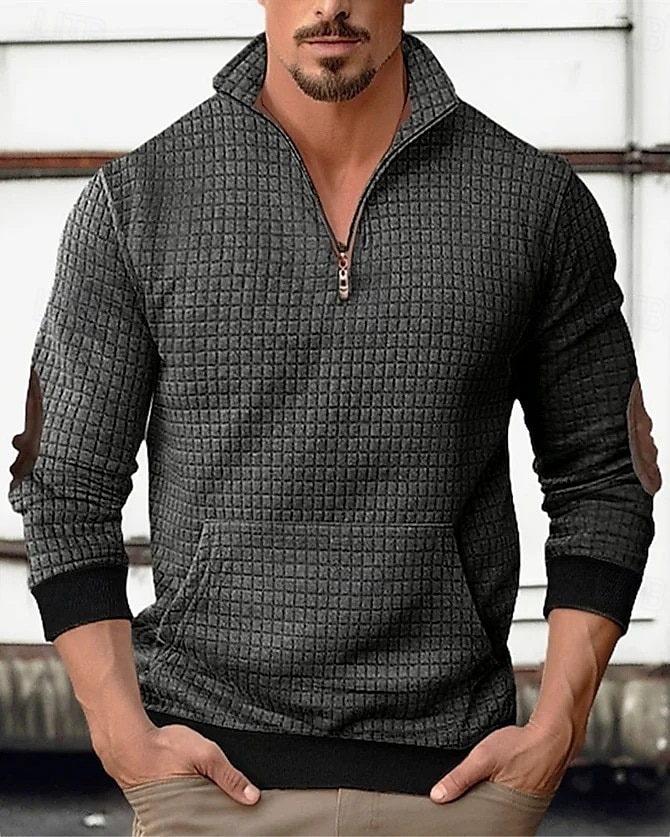 Per uomo Maglia Felpa a nido d'ape Felpa con zip corta Nero Bianco Blu marino Cachi Grigio scuro Mezza zip Semplice Patchwork A coste Tasca Frontale Quotidiano Ferie Uscire senza stampa Poliestere del 2025 a $25.99 –P4