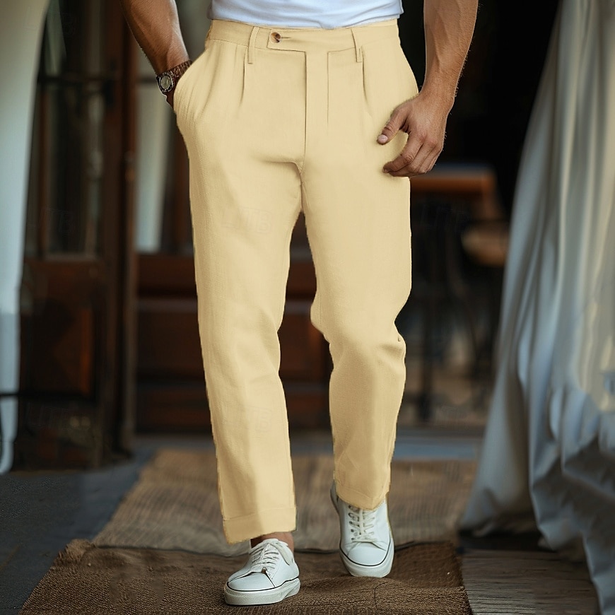 Pánské Plátěné kalhoty Kalhoty chinos Pevná barva Plná délka Svatební Párty Venkovní Elegantní prázdniny Černá Bílá Lehce elastické 2025 - $26.99 –P5