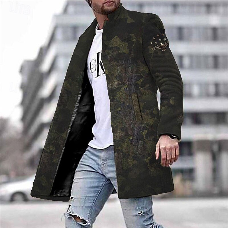 Men's Winter Coat Overcoat Coat Daily Wear Vacation With Pockets Print Front Pocket Fall & Winter Camo Streetwear Sport Turndown Regular Red Blue Purple Green Gray Jacket 2025 - $67.99 –P4