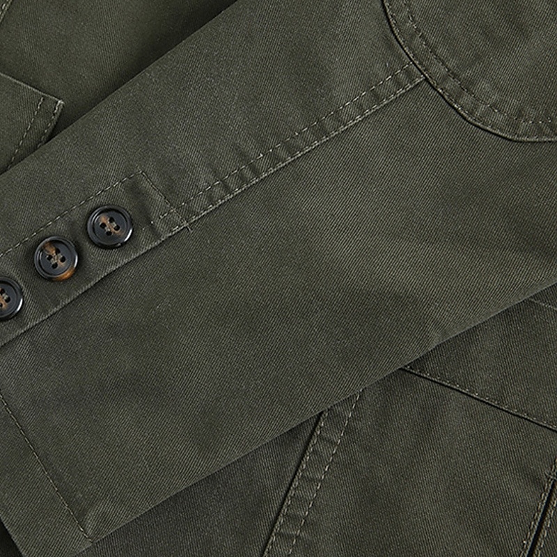 Herre Blazer Virksomhet Cocktailfest Bryllupsfest Mote Fritid Vår & Vinter 100 % bomull Helfarge Knapp Lomme Bekvem Enkeltkneppet Blazer Svart Grønn Kakifarget 2025 - $54.99 –P7