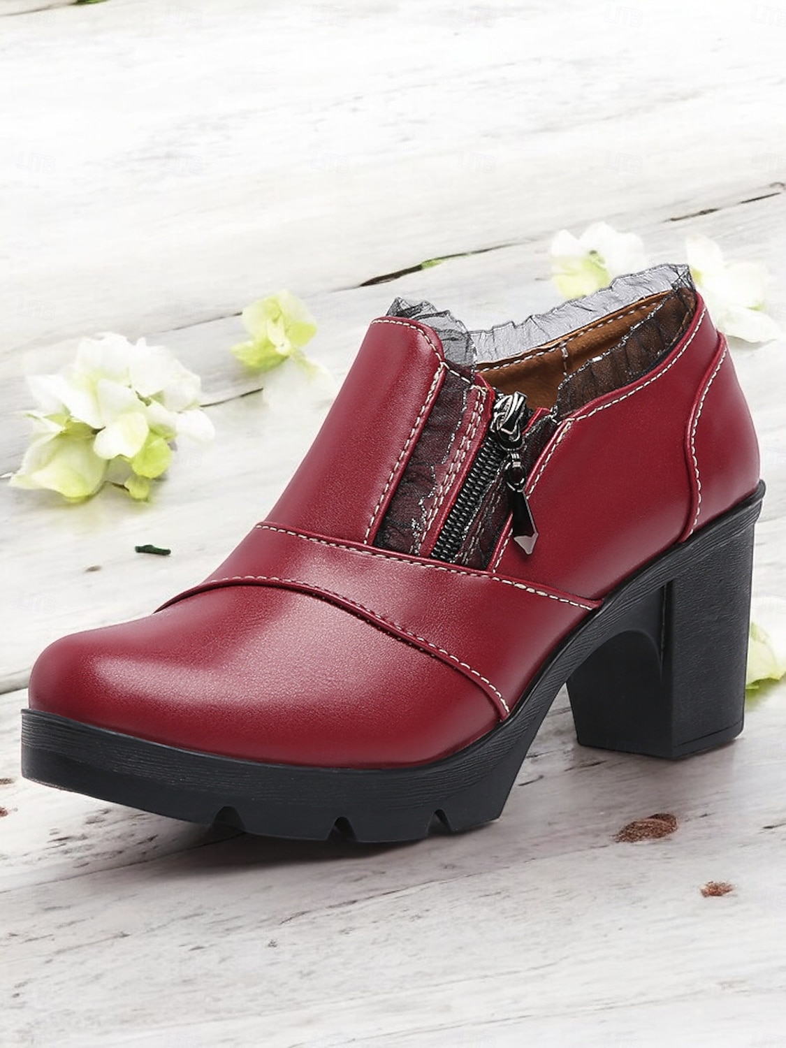 женские красные ботинки на шнуровке в викторианском стиле на среднем каблуке с бантом, винтажная готическая обувь для косплея, вечеринок и особых случаев 2025 - $59.99 –P3