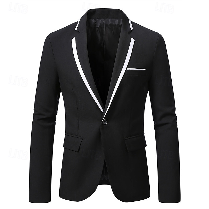 Men's Graduation Blazer Business Cocktail Party Wedding Party Fashion Casual Spring &  Fall Polyester Color Block Buttons Pocket Comfortable Single Breasted Blazer Black 2025 - $60.99 –P7