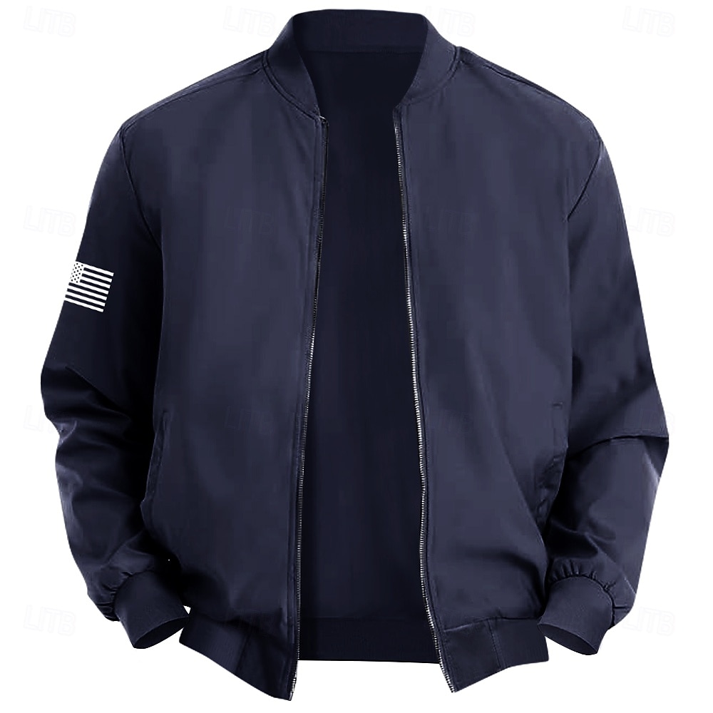 Hombre Bandera estadounidense de los Estados Unidos Chaqueta de bombardero Abrigo Práctico Casual Deporte Ropa Cotidiana Bolsillos laterales Cremallera frontal Gráfico Otoño Invierno Cuello Mao Manga 2025 - $58.99 –P1