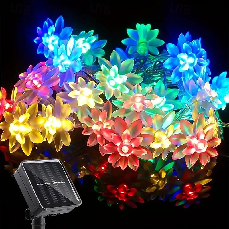 solar lotus blomsterstrenglys – 20/30/50 led dobbeltlags kronbladlys, 8 moduser, vanntette dekorative lys for utendørs hage, hage, juletre og fest fargerik/varm hvit 2025 - $11.99 –P3