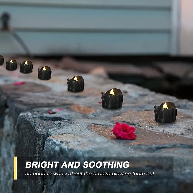 Black Flameless Teardrop Candle Lights Yellow Twinkle Tea Light Candle with Glitter Decoration Freestanding Plastic Round Single Wick for Various Room Types Valentine's Day  Halloween Christmas 2025 - $6.49 –P12