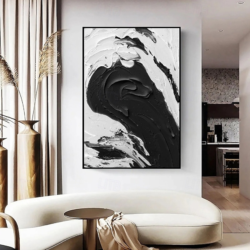 dipinto a mano bianco nero con texture pittura oversize 3d fatto a mano arte murale geometrica astratta grande dipinto minimalista bianco nero con texture per soggiorno camera da letto decorazione del 2025 a $125.99 –P7