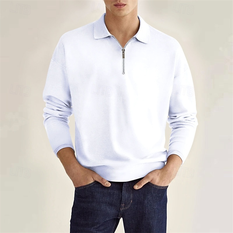 SoftFade™ Herren Viertel-Reißverschluss Polo Golf Shirt Alltag Urlaub Lapel Lange Ärmel Mode Modern Unifarben Frühling  Herbst Reguläre Passform Schwarz Grau 2026 - $17.99 –P3