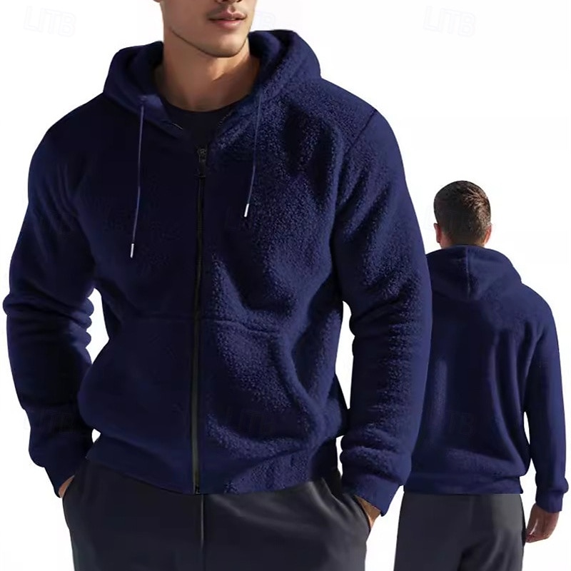 Men's Hoodie Jacket Outdoor Jacket Winter Coat Hiking Fleece Jacket Winter Outdoor Thermal Warm Fleece Lining Fleece Jackets Full Zip Climbing Camping / Hiking / Caving Traveling Black Navy Blue 2026 - $36.99 –P9