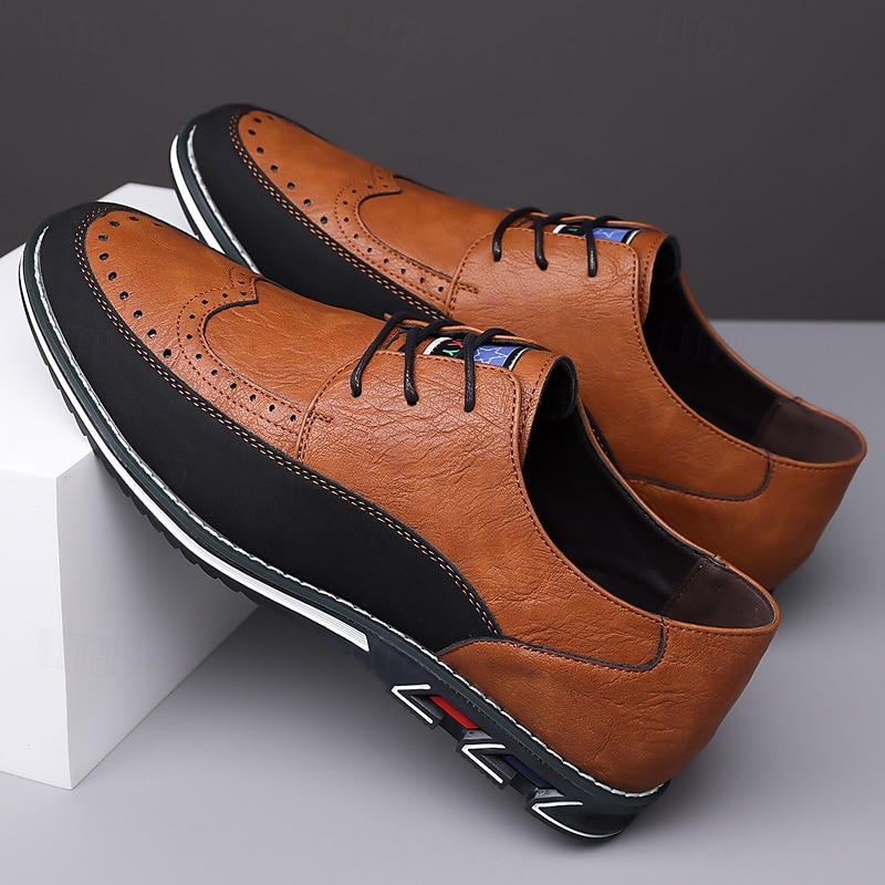sapatos oxford masculinos de couro sintético bicolor – design com cadarço e detalhes brogue, elegantes e confortáveis para ocasiões casuais e formais de 2025 por $54.99 –P3