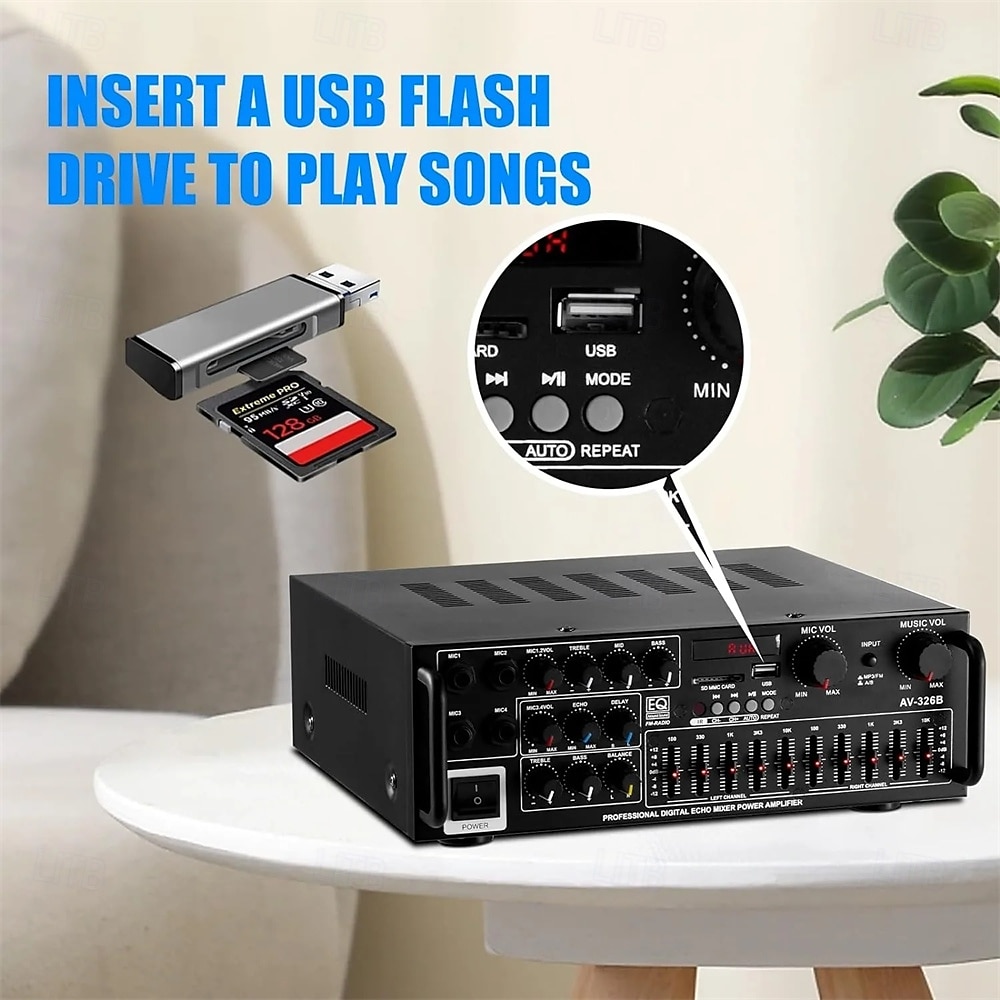 vysoce výkonný domácí zesilovač 12v/110v/220v 4 kanály bluetooth 5.0 ekvalizér auto venkovní karaoke podpora přehrávání z usb/sd karty 2025 - $159.99 –P2