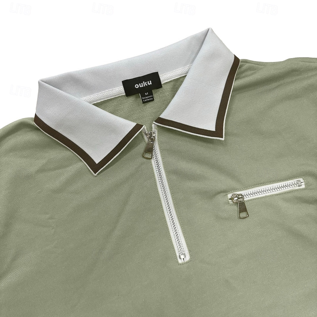 Herr Sport Polo Quarter Zip Polo Gata Semester Fjärdedels blixtlås Långärmad Mode Grundläggande Ensfärgat Ficka Vår & Höst Normal Grön Mörkgrå Sport Polo 2025 - $12.99 –P5