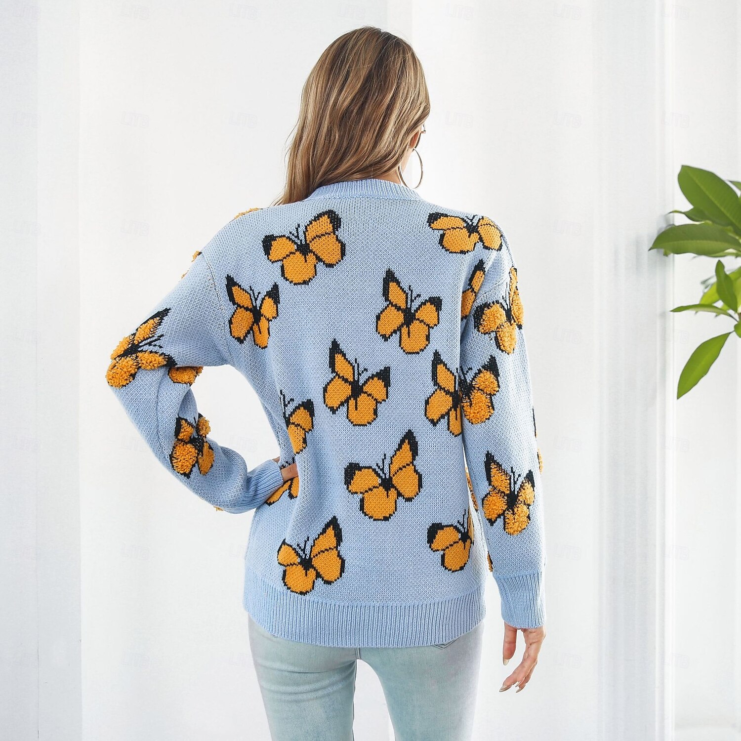 Damen Pullover Modisch Kuschelig Strassenmode Graphic Bedruckt Rundhalsausschnitt Strick Langarm Normale Oberteile Stricken Arbeit Wochenende Blau Orange Herbst Winter 2025 - $56.99 –P7