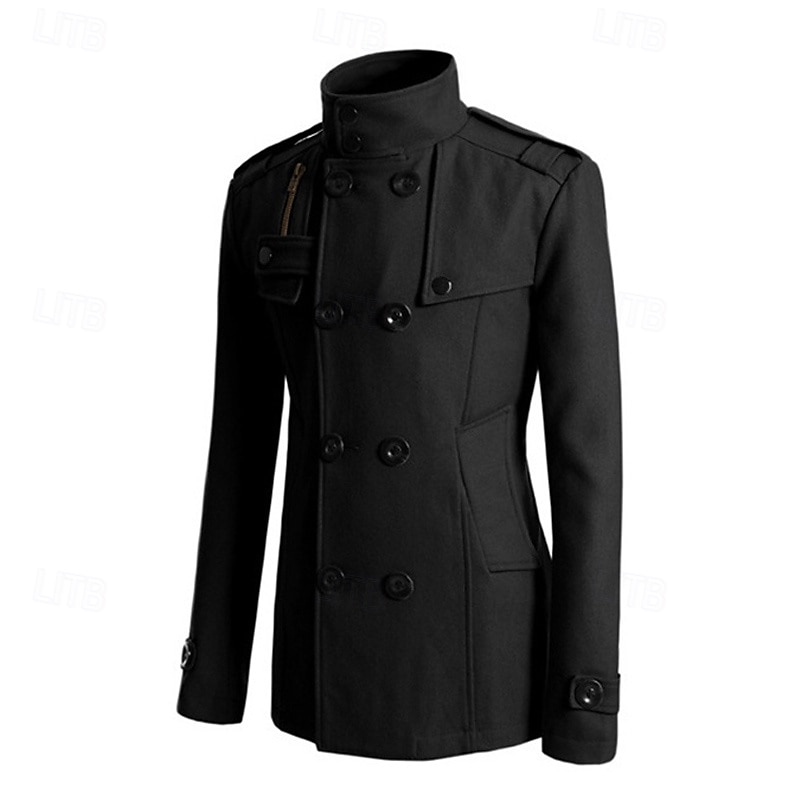 Herr Peacoat Trenchcoat Dagligen Semester Höst vinter Polyester Håller värmen Ytterkläder Kläder Mode Klassisk Slät Ficka Hög krage Dubbelknäppt 2025 - $48.99 –P7