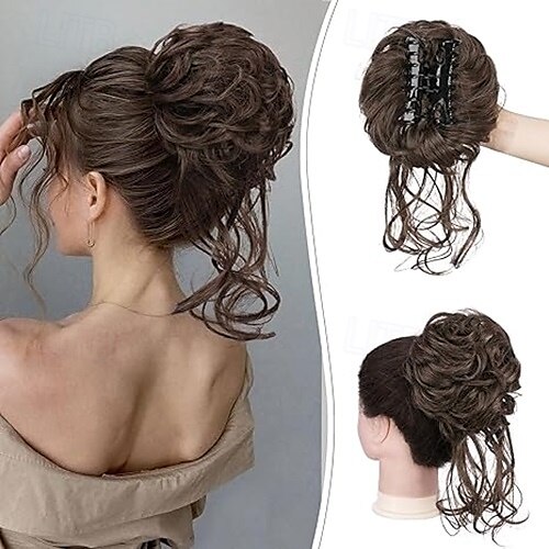 Chignon Chignon Con clip Capelli sintetici Pezzo di capelli Estensione capelli Ondulato Feste Giornaliero Da tutti i giorni Marrone scuro Argento Marrone del 2025 a $7.99 –P3