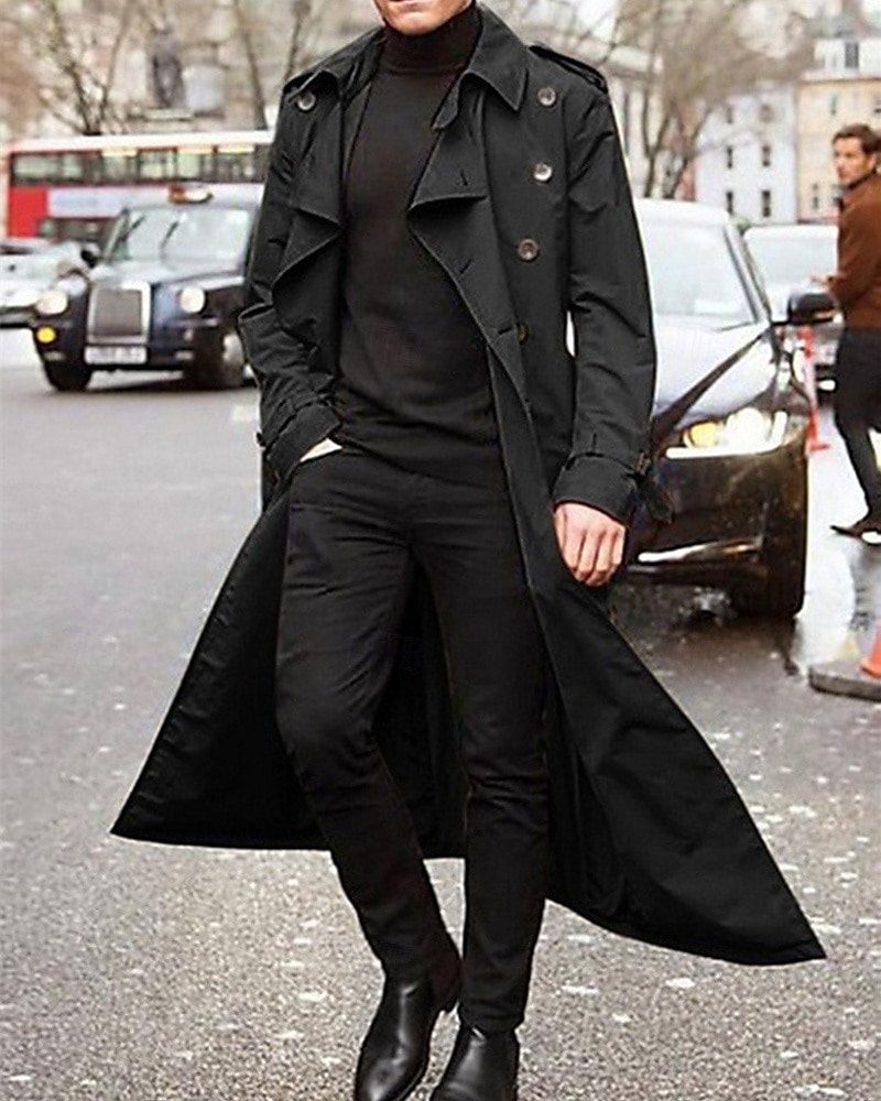 Men's Transition Jacket Trench Coat Going out All Seasons Polyester Windproof Outerwear Clothing Apparel Classic Plain Pocket Lapel Double Breasted 2025 - $41.99 –P2
