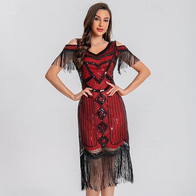 1920-as évek Vintage-inspirált Rövid hosszú Flapper ruha Jelmez Bulikra A nagy Gatsby Esküvői Vendég Flitter Flitter Rojt V-alakú Női Karácsony Mindszentek napja Újév Alkalmi / Napi Party / koktél 2025 - $46.99 –P7