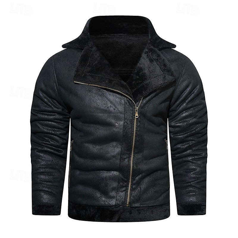 Herren Lederjacke Kunstlederjacke Fleecejacke Motorrad Jacke Vintage Lederjacke Täglich Urlaub Windundurchlässig warm halten Tasche Herbst Winter Glatt Modisch Klassisch Kargen Standard Kunstleder 2025 - $72.99 –P6