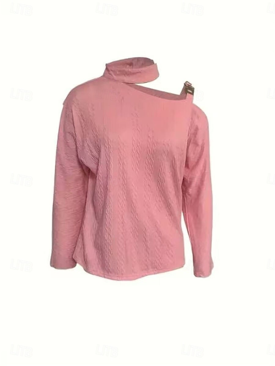 Damen Hemd Bluse Feste Farbe Täglich Brautkleider schlicht Langarm Stehkragen Normale Oberteile Täglich Patchwork Knopf Schwarz Weiß Rosa Blau Herbst Winter 2025 - $24.99 –P2