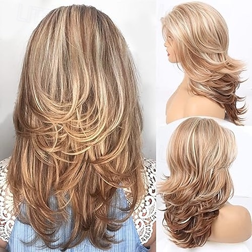 parrucche lunghe a strati per donne parrucca a strati per ragazze acconciature lunghe con strati parrucca sostitutiva in capelli sintetici in fibra morbida e resistente al calore del 2025 a $20.99 –P3