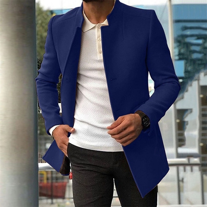 Homens Peacoat Casaco impermeável Diário Férias Outono & inverno Poliéster Térmico / Quente agasalhos Roupa Moda Clássico Tecido Bolsos Colarinho Chinês Não Trespassado de 2025 por $50.99 –P4