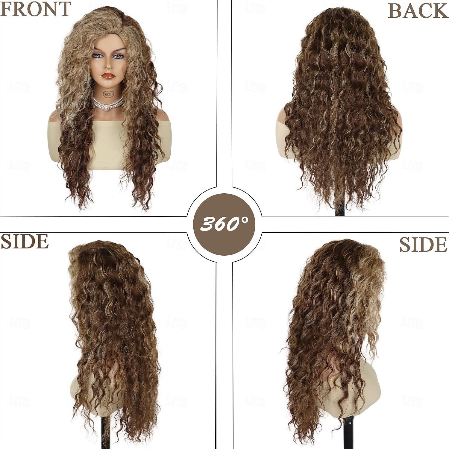 Wig Long Wavy Curly Wigs for Women with Highlight Bangs Free Part Root Fluffy Synthetic Costume Party Carnival Wig 2025 - $19.99 –P7