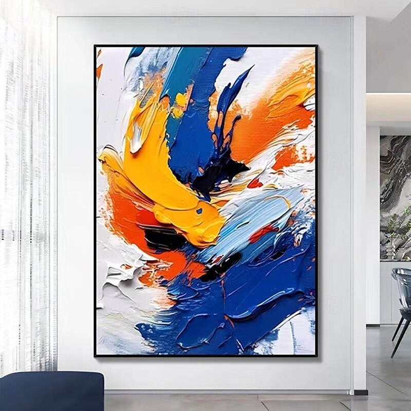 100% handmade White Blue Yellow Textured Painting Oversized handmade Abstract Geometric Textured oil painting Wall Art Large Minimalist Textured Painting for Living Room Wall Decor Abstract Art 2025 - $125.99 –P4