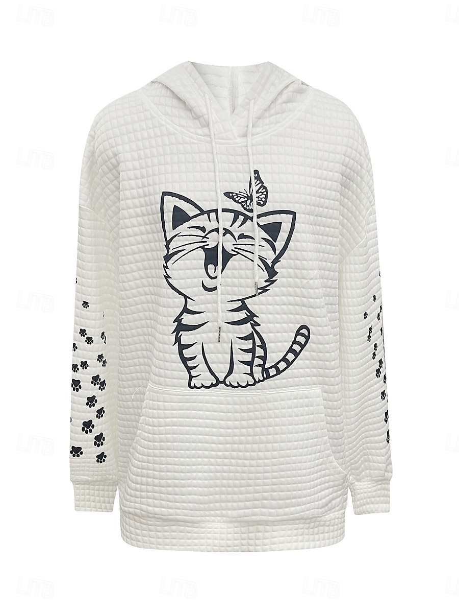 Damen-Kapuzenpullover mit Katzen-Print, Street-Look, Alltagskleidung, lässiger Kapuzenpullover, langärmelig, mikroelastisch, Herbst/Winter, bequem, atmungsaktiv, weicher Stoff 2025 - $29.99 –P3