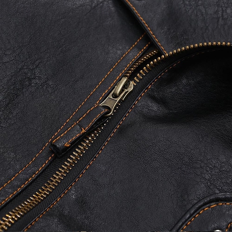 Herren Kunstlederjacke Bikerjacke Vintage Lederjacke Straße Motorrad Thermowarm Tasche Frühling & Herbst Einfarbig Streetwear Lässig Umlegekragen Regulär Kunstleder Schwarz Braun Jacken 2026 - $91.99 –P7
