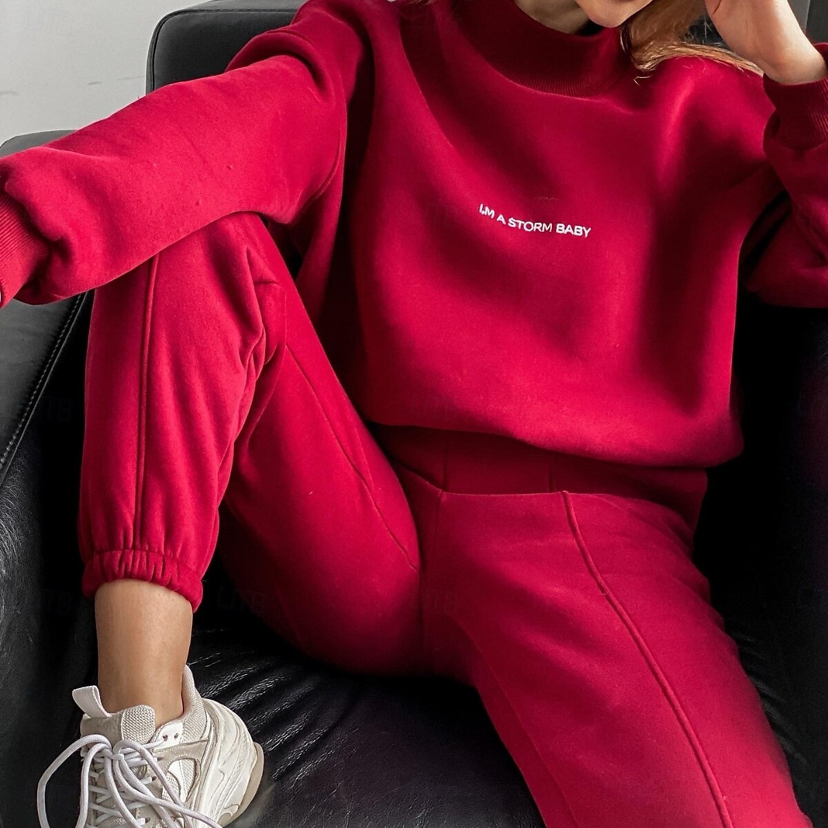 Per donna Caldo Felpa Sherpa Pantaloni in pile Pantaloni maglione Set Manica lunga Girocollo Tinta unica Alfabetico Esterno Nero Rosso Marrone chiaro Primavera Oversize del 2025 a $28.99 –P5