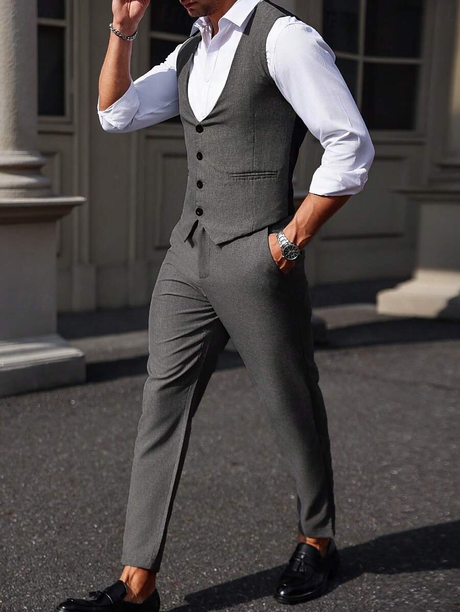 Men's Wedding Party Evening Wear Suits Homecoming Suits Black White Fashion Daily Solid Colored Standard Fit 2 Piece 2025 - $77.99 –P3