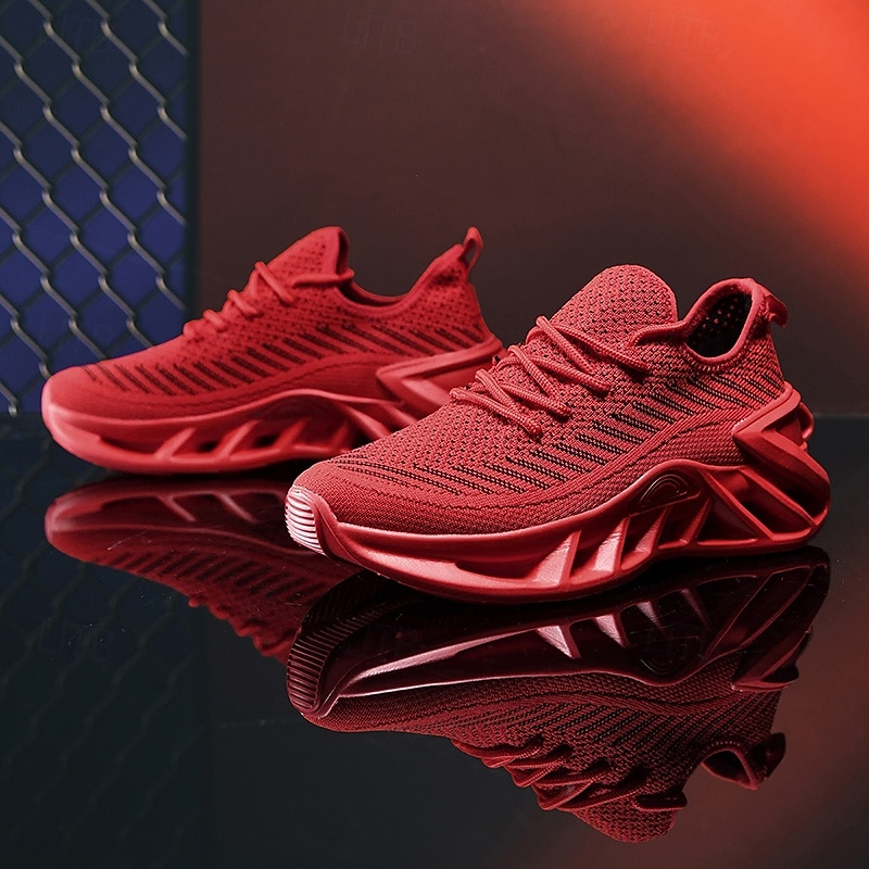 tênis de corrida flyknit respirável vermelho masculino com sola acolchoada leve – ideal para treinos e uso diário de 2025 por $46.99 –P2